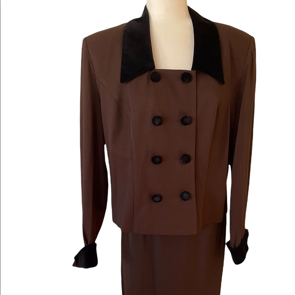 VINTAGE DANI MAX SKIRT SET Size 14 Chocolate Brown Excellent Preloved Condition - Picture 2 of 13